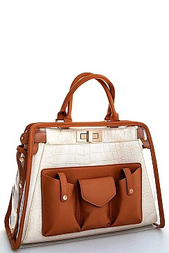 FASHIONABLE TRANSPARENT PU LEATHER COMBI SATCHEL WITH LONG STRAP JY-H-810111