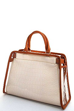 FASHIONABLE TRANSPARENT PU LEATHER COMBI SATCHEL WITH LONG STRAP JY-H-810111
