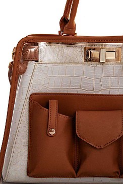 FASHIONABLE TRANSPARENT PU LEATHER COMBI SATCHEL WITH LONG STRAP JY-H-810111