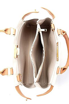 FASHIONABLE TRANSPARENT PU LEATHER COMBI SATCHEL WITH LONG STRAP JY-H-810111