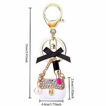 Handbag & Lip Stick Shape Rhinetone Charm Keychain