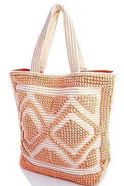 STYLISH FABRIC WOVEN AND TASSEL TOTE BAG