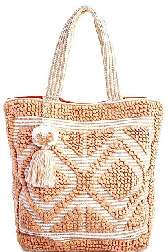 STYLISH FABRIC WOVEN AND TASSEL TOTE BAG