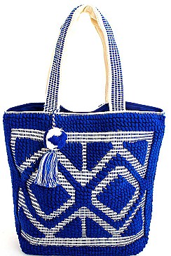 STYLISH FABRIC WOVEN AND TASSEL TOTE BAG