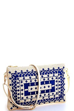 TRENDY CHIC NATURAL WOVEN CLUTCH WITH LONG STRAP