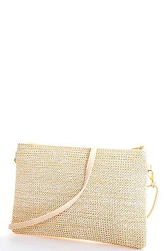 TRENDY CHIC NATURAL WOVEN CLUTCH WITH LONG STRAP