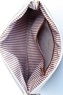 TRENDY CHIC NATURAL WOVEN CLUTCH WITH LONG STRAP