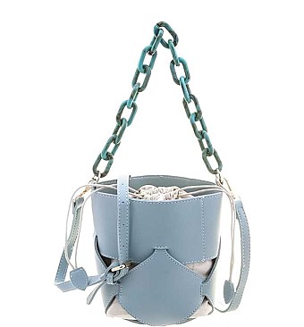 UNIQUE GEOMETRIC CUT DESIGN LINK HANDLE TOTE BAG