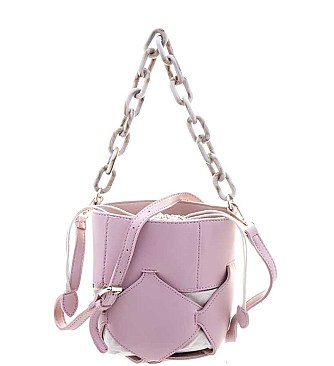 UNIQUE GEOMETRIC CUT DESIGN LINK HANDLE TOTE BAG