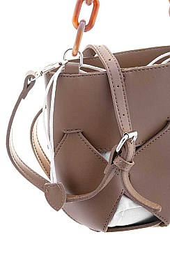 UNIQUE GEOMETRIC CUT DESIGN LINK HANDLE TOTE BAG