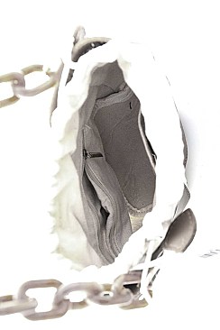 UNIQUE GEOMETRIC CUT DESIGN LINK HANDLE TOTE BAG