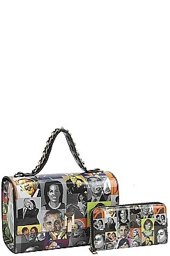 2IN1 OBAMA PAINTING ART SATCHEL WITH MATCHING WALLET