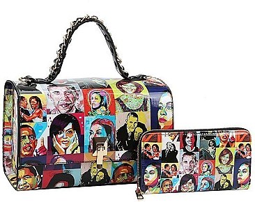 2IN1 OBAMA PAINTING ART SATCHEL WITH MATCHING WALLET