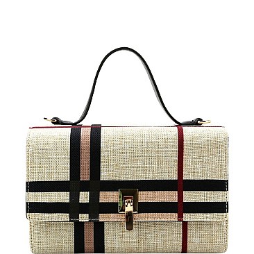 CHECKERED FLIP-LOCK BOX SATCHEL
