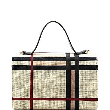 CHECKERED FLIP-LOCK BOX SATCHEL