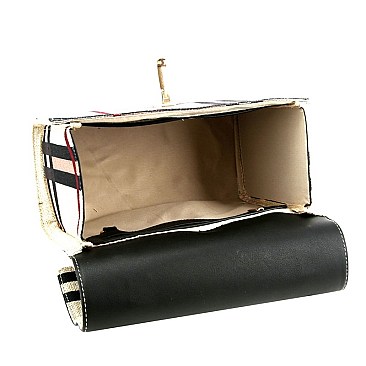 CHECKERED FLIP-LOCK BOX SATCHEL