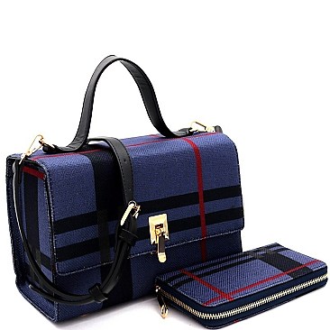 CHECKERED FLIP-LOCK BOX SATCHEL