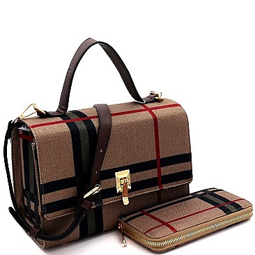 CHECKERED FLIP-LOCK BOX SATCHEL
