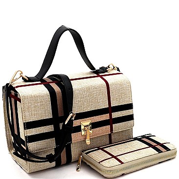 CHECKERED FLIP-LOCK BOX SATCHEL