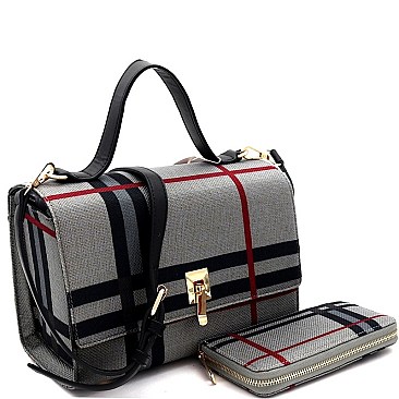 CHECKERED FLIP-LOCK BOX SATCHEL