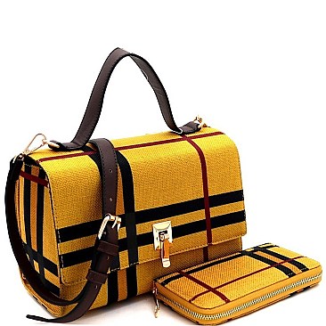 CHECKERED FLIP-LOCK BOX SATCHEL