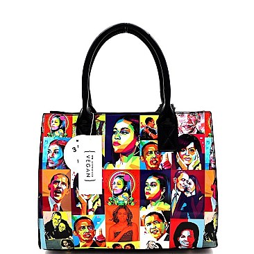 3 in 1 Turn-Lock Pop Art Magazine Print Deco Satchel