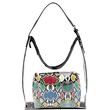 2 in 1 Snake Print Transparent Clear Hobo Cross Body