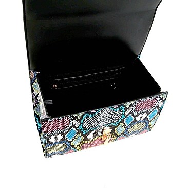 Flip-lock 2-Way Snake Print Box Satchel