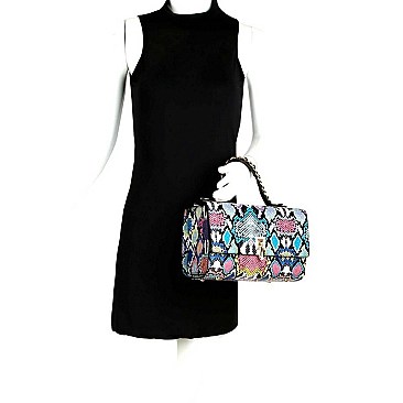 Flip-lock 2-Way Snake Print Box Satchel
