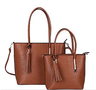 2 IN 1 FASHION TASSEL HANDLE TOTE BAG SET
