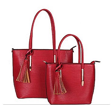 2 IN 1 FASHION TASSEL HANDLE TOTE BAG SET