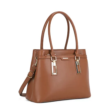 Triple Compartment Metal Accent Boutique Satchel