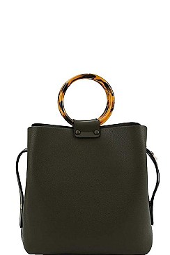 BANGLE HANDLE TOTE BAG WITH LONG STRAP