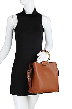 BANGLE HANDLE TOTE BAG WITH LONG STRAP