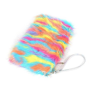 FAUX FUR NEON MULTICOLOR POUCH BAG