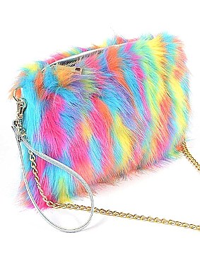 FAUX FUR NEON MULTICOLOR POUCH BAG