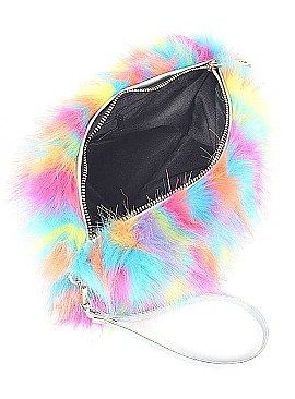 FAUX FUR NEON MULTICOLOR POUCH BAG