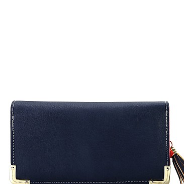 Fashionable Multi-colored Interior Tassel Accent 3-Compartment Wallet MH-HSC039L