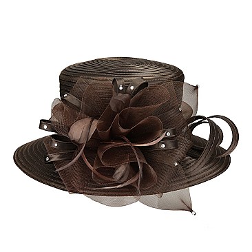 SATIN LADY HAT With Mesh Decor