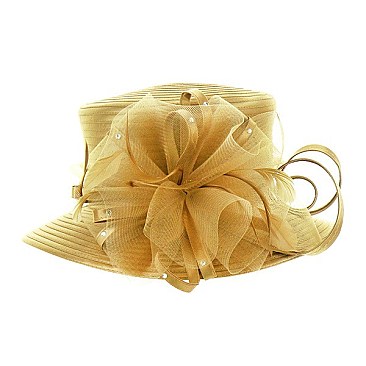 SATIN LADY HAT With Mesh Decor