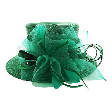 SATIN LADY HAT With Mesh Decor