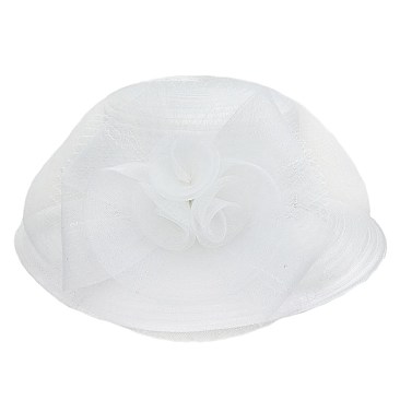 SATIN HAT With Large Mesh Bow And Floral Decor