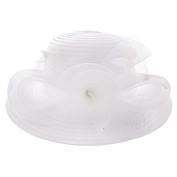 SATIN DERBY HAT with LARGE MESH ROSE ACCENT