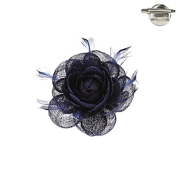 Trendy Feathered Mesh Flower W/leaf