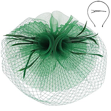 Large Mesh Netted Fascinator with Feathers
