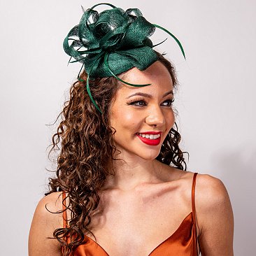 SINAMAY LOOPY Ribbon and FEATHER Accented CAP Fascinator