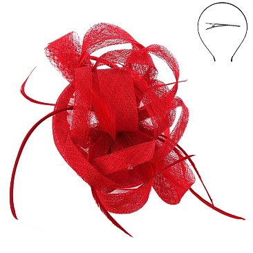 SINAMAY LOOPY Ribbon and FEATHER Accented CAP Fascinator