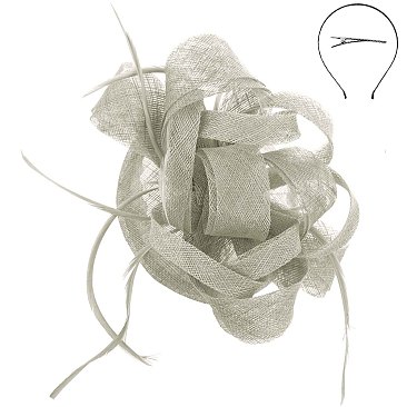SINAMAY LOOPY Ribbon and FEATHER Accented CAP Fascinator