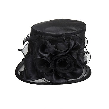 Elegant Sm Brim Ruffle Flower Organza Hat