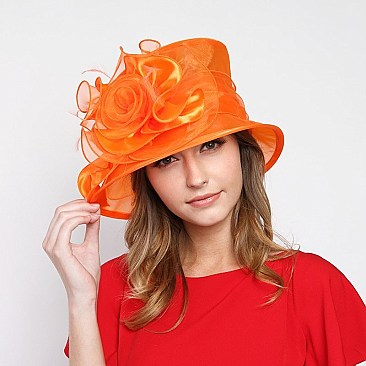 Elegant Sm Brim Ruffle Flower Organza Hat